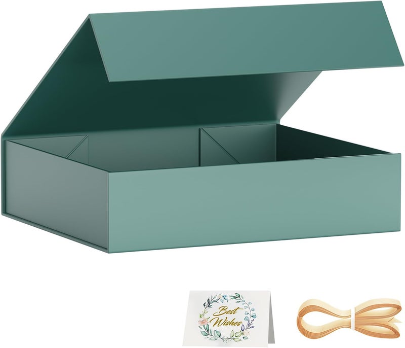 PSHVYM Gift Boxes with Lids, 11.5x7.8x3 In Forest Green Gift Box for Presents Magnetic Closure for T-Shirts, Gloves, Scarves, Books, Baby Clothes, Robes Clothing Gift Wrap, Contains Card, Ribbon - Image 1